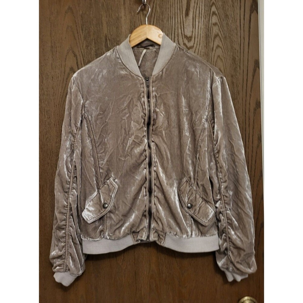 Free People Womens Velour Bomber Jacket Champagne Size Small